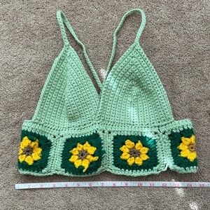 Green Crochet Sunflower Crop Top